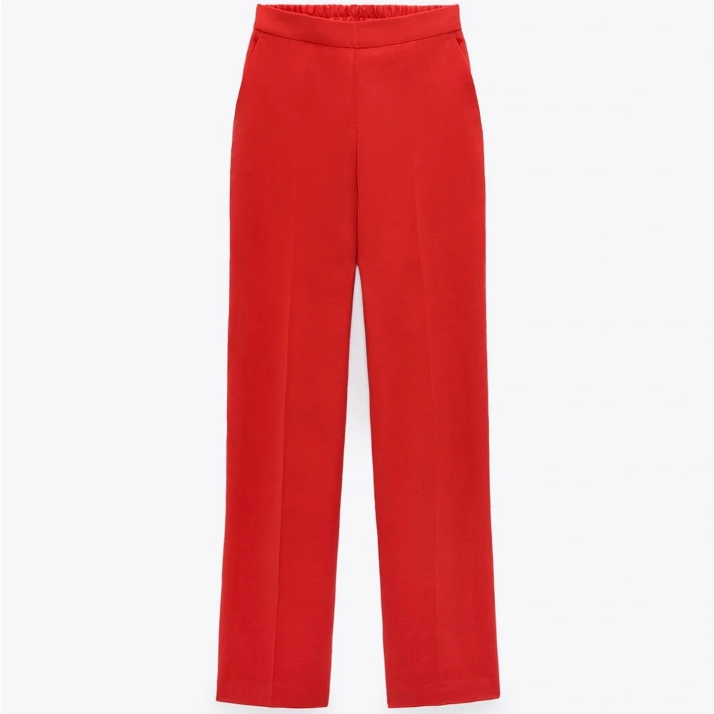 New Zara red linen trousers